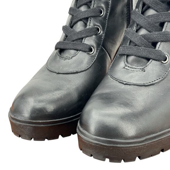 Steve Madden Revolve Latch Combat Boot Leather Women's 9 Black Lace Up Platform - Picture 4 of 10